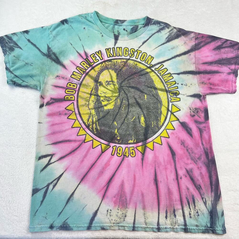 Bob Marley Kingston Jamaica Y2K Tie Dye T-Shirt men's size Large Purple Blue